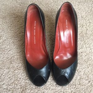Marc by Marc Jacobs Black Leather Peep Toe Pumps